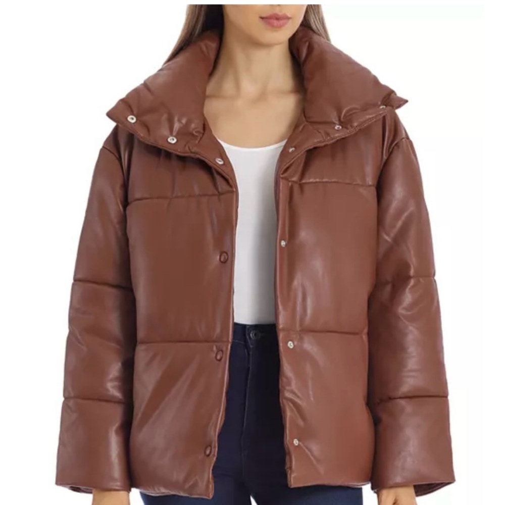 BAGATELLE NYC Women's faux Brown leather Puffer Jacket XS